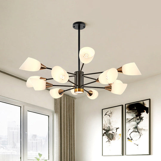Postmodern Black/Gold Chandelier With Tulip White Glass Shade - 6/10/16 Bulbs For Living Room