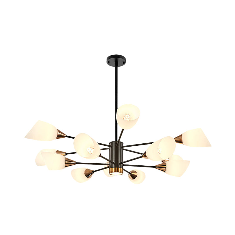 Postmodern Black/Gold Chandelier With Tulip White Glass Shade - 6/10/16 Bulbs For Living Room