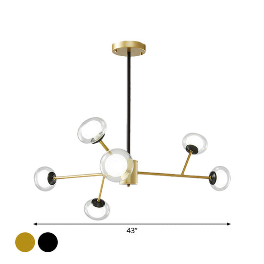 Black/Gold Bough Ceiling Chandelier - Postmodern Metal Hanging Light Kit With Milky Glass Shade