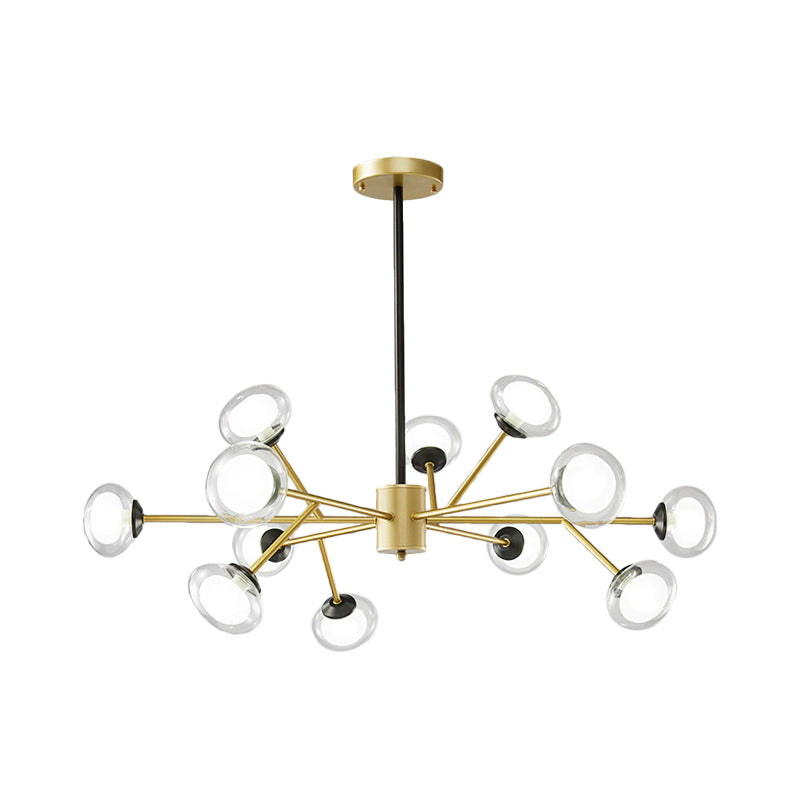 Black/Gold Bough Ceiling Chandelier - Postmodern Metal Hanging Light Kit With Milky Glass Shade