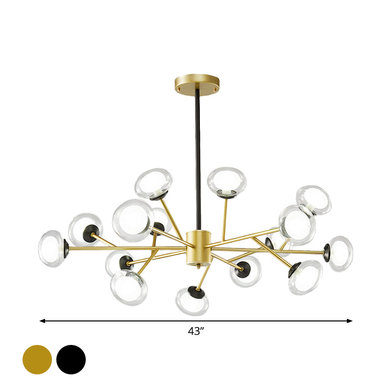 Black/Gold Bough Ceiling Chandelier - Postmodern Metal Hanging Light Kit With Milky Glass Shade