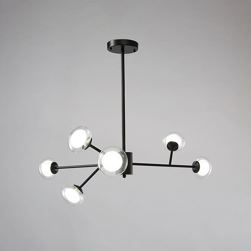 Black/Gold Bough Ceiling Chandelier - Postmodern Metal Hanging Light Kit With Milky Glass Shade