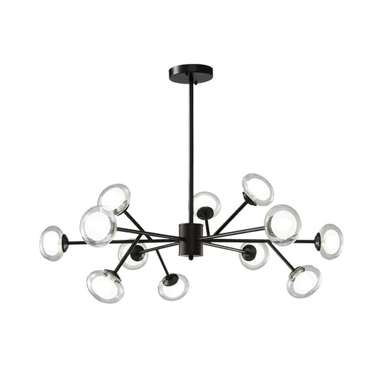 Black/Gold Bough Ceiling Chandelier - Postmodern Metal Hanging Light Kit With Milky Glass Shade