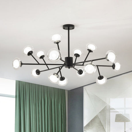 Postmodern Black/Gold Bough Ceiling Chandelier With Milky Glass Shades - 6/15/18 Head Metal Hanging