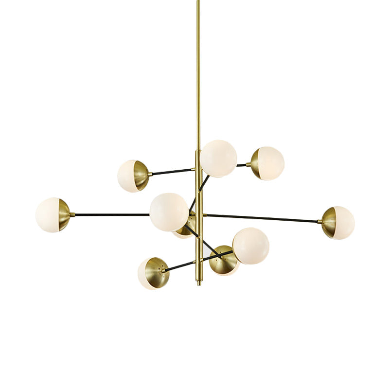 Modern 5-Tier Ivory Ball Glass Chandelier - Gold 10-Light Pendant Light For Dining Room