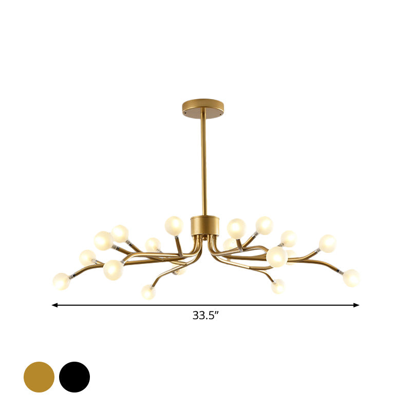 Postmodern Frosted Glass 18-Head Chandelier Lamp Pendant For Dining Room In Black/Gold