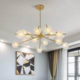 Contemporary Metal Pendant Lamp With 15 Bulbs And Frosted Glass Shade Insert - Black/Gold