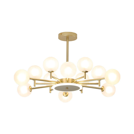 Contemporary Black/Gold Starburst Chandelier - Opal Frosted/Clear Glass Suspension Lighting For