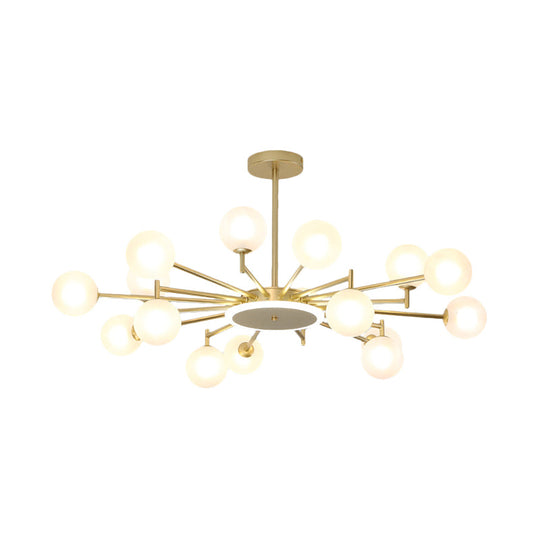Contemporary Black/Gold Starburst Chandelier - Opal Frosted/Clear Glass Suspension Lighting For