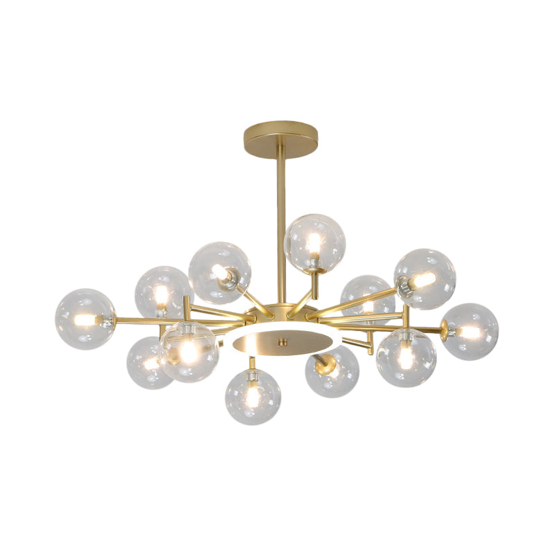 Contemporary Black/Gold Starburst Chandelier - Opal Frosted/Clear Glass Suspension Lighting For