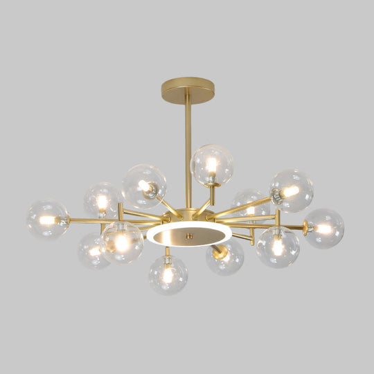Contemporary Black/Gold Starburst Chandelier | Opal Frosted/Clear Glass Suspension Lighting For