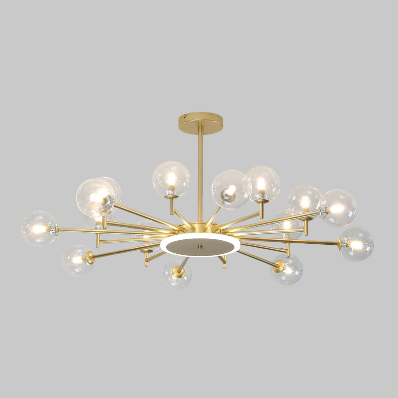 Contemporary Black/Gold Starburst Chandelier - Opal Frosted/Clear Glass Suspension Lighting For