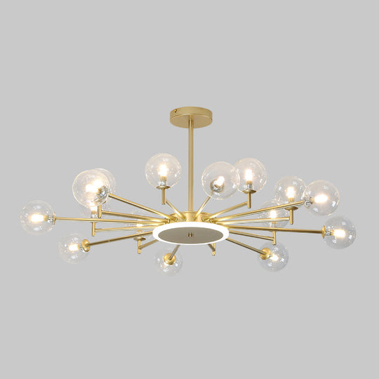 Contemporary Black/Gold Starburst Chandelier - Opal Frosted/Clear Glass Suspension Lighting For