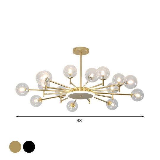 Contemporary Black/Gold Starburst Chandelier - Opal Frosted/Clear Glass Suspension Lighting For