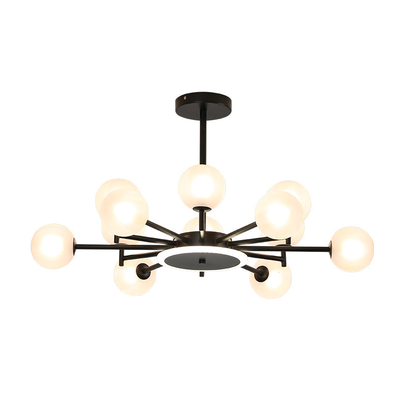 Contemporary Black/Gold Starburst Chandelier - Opal Frosted/Clear Glass Suspension Lighting For