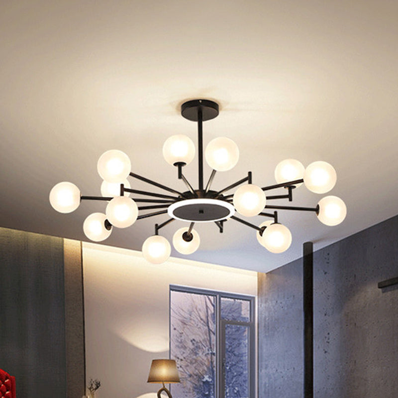 Contemporary Black/Gold Starburst Chandelier | Opal Frosted/Clear Glass Suspension Lighting For