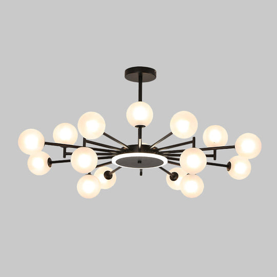 Contemporary Black/Gold Starburst Chandelier - Opal Frosted/Clear Glass Suspension Lighting For