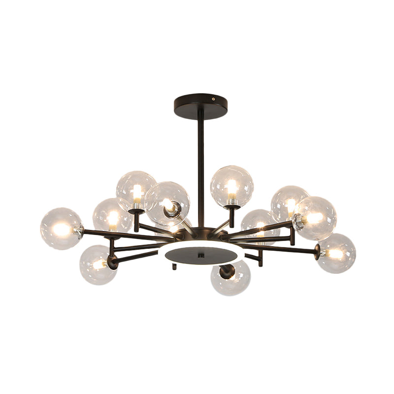 Contemporary Black/Gold Starburst Chandelier - Opal Frosted/Clear Glass Suspension Lighting For