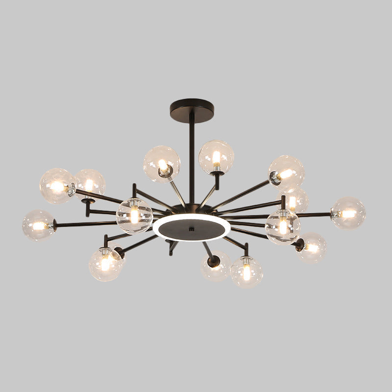 Contemporary Black/Gold Starburst Chandelier | Opal Frosted/Clear Glass Suspension Lighting For