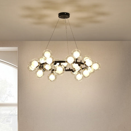 Black Bubbled Wreath Chandelier With Clear And Frosted Glass Shades - Modern 15/25 Bulb Hanging