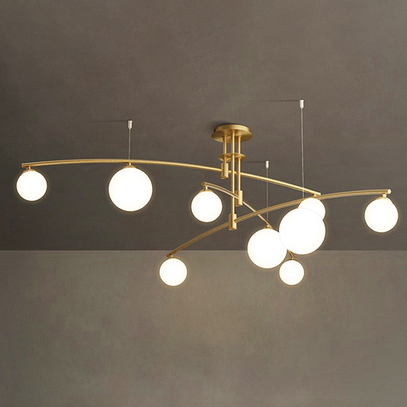 Minimalist 3-Layer Bedroom Chandelier - Metallic 6/9-Light Hanging Lamp In Black/Gold With White