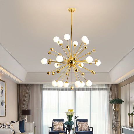 Stylish Burst Ball Chandelier With Frosted Glass - 11/12/18 Lights Gold Finish For Living Room