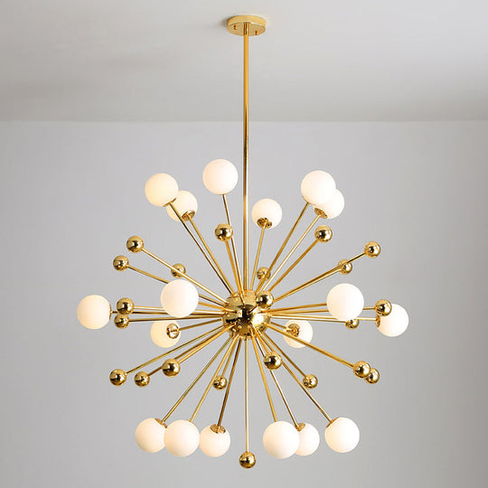 Modern Stylish Burst Ball Chandelier – Frosted White Glass Ceiling Hang Lamp (Gold Living Room