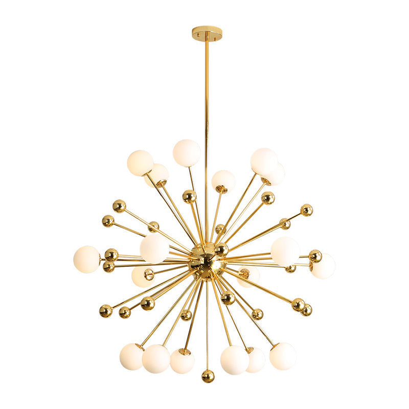 Modern Stylish Burst Ball Chandelier – Frosted White Glass Ceiling Hang Lamp (Gold Living Room