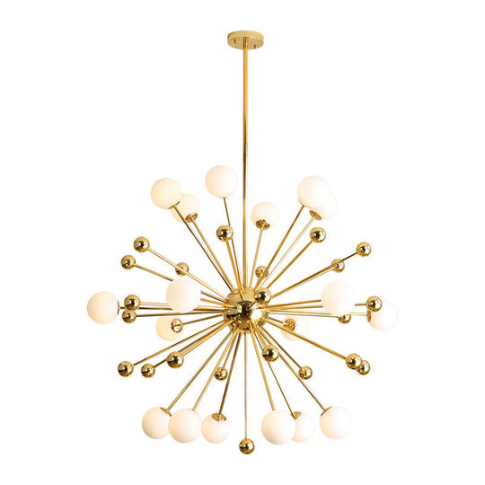Modern Stylish Burst Ball Chandelier – Frosted White Glass Ceiling Hang Lamp (Gold Living Room