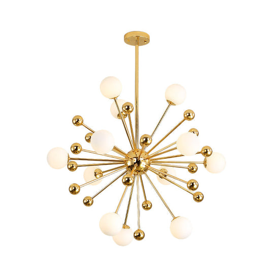 Modern Stylish Burst Ball Chandelier – Frosted White Glass Ceiling Hang Lamp (Gold Living Room