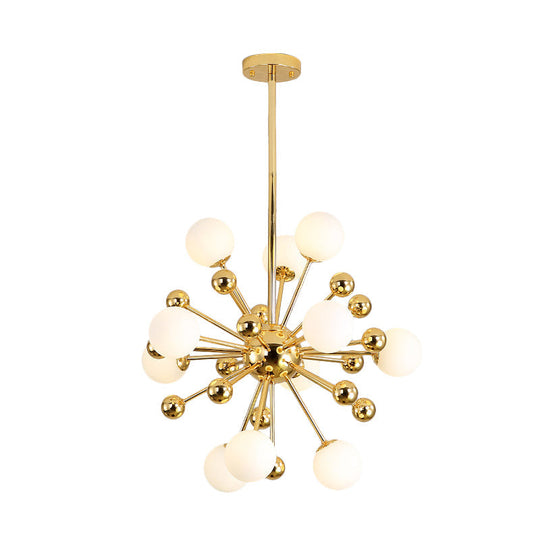 Modern Stylish Burst Ball Chandelier – Frosted White Glass Ceiling Hang Lamp (Gold Living Room