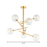 Gold Postmodern Kitchen Bar Chandelier - Clear Glass 6-Bulb Hanging Light