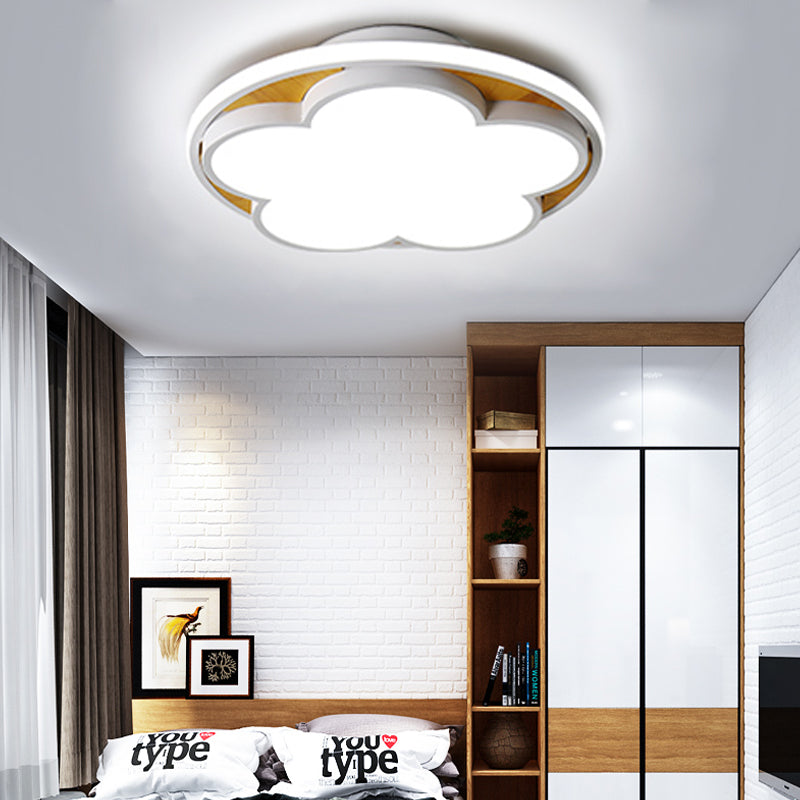 Contemporary Led Ceiling Mount Light For Kids Bedroom Flat Blossom Design White / 16.5