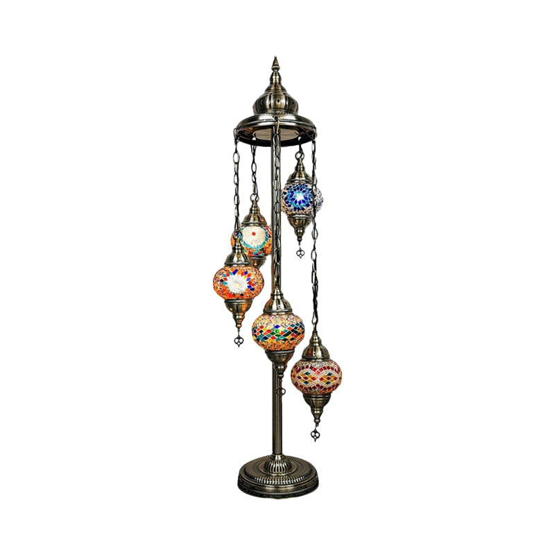 Stained Art Glass Floor Lamp - Traditional Beige/Red/Yellow Elliptical Design 5 Heads Bedroom