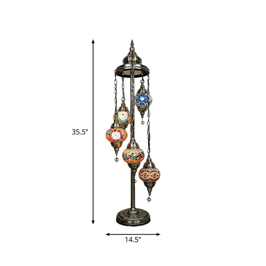 Stained Art Glass Floor Lamp - Traditional Beige/Red/Yellow Elliptical Design 5 Heads Bedroom