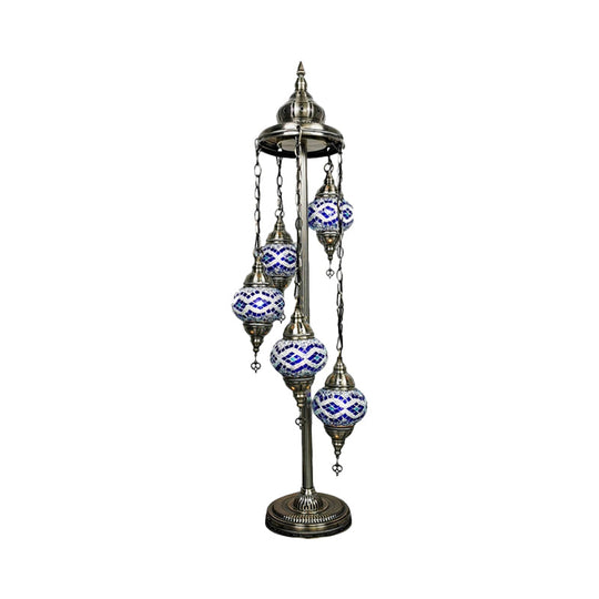 Stained Art Glass Floor Lamp - Traditional Beige/Red/Yellow Elliptical Design 5 Heads Bedroom