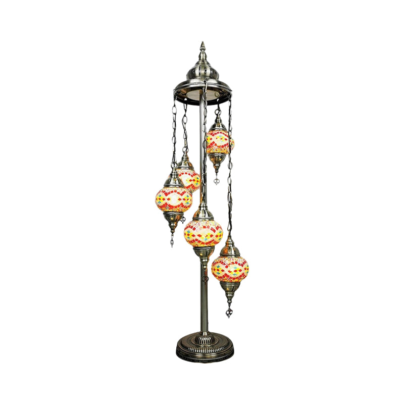 Stained Art Glass Floor Lamp - Traditional Beige/Red/Yellow Elliptical Design 5 Heads Bedroom