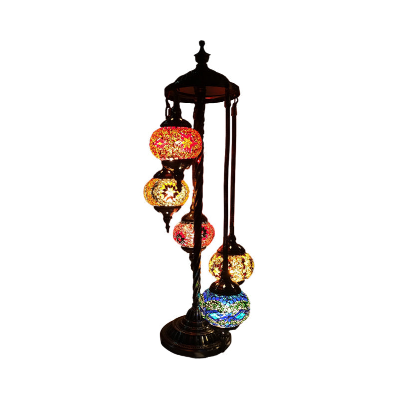 Stained Art Glass Floor Lamp - Traditional Beige/Red/Yellow Elliptical Design 5 Heads Bedroom