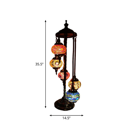 Stained Art Glass Floor Lamp - Traditional Beige/Red/Yellow Elliptical Design 5 Heads Bedroom