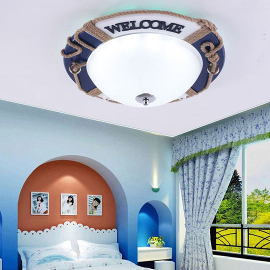 Dome Boys Bedroom Ceiling Light - Nautical Swim Ring Resin Lamp In Blue