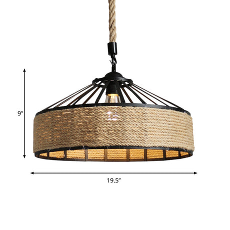 Farmhouse Black Rope Pendant Light Kit - Cone Cage Iron Lamp For Dining Room 3 Sizes Available