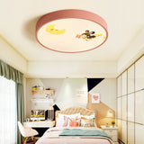 Pink Acrylic Flush Ceiling Light With Crescent & Fairy Baby Room Creative Lamp