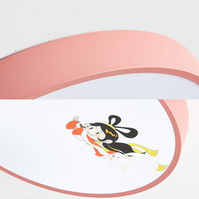 Pink Acrylic Flush Ceiling Light With Crescent & Fairy Baby Room Creative Lamp