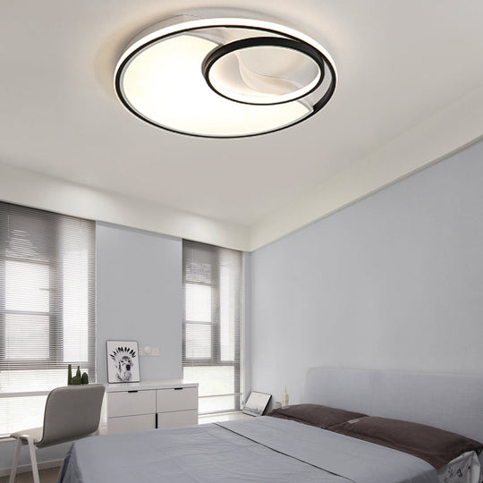 Modern Led Flush Mount Ceiling Lamp For Bathroom Or Hallway - Sun Moon Design Black / 16.5’ White