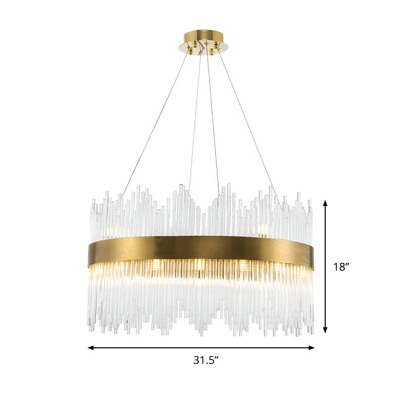 Led Brass Chandelier Light Fixture - Round Crystal Rod Suspension Waterfall Design 25.5’/31.5