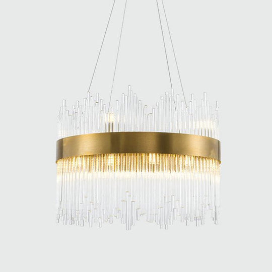 Led Brass Chandelier Light Fixture - Round Crystal Rod Suspension Waterfall Design 25.5’/31.5