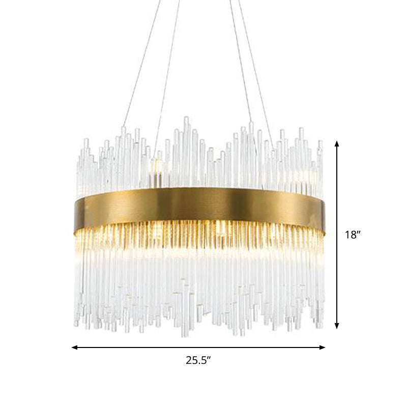 Led Brass Chandelier Light Fixture - Round Crystal Rod Suspension Waterfall Design 25.5’/31.5