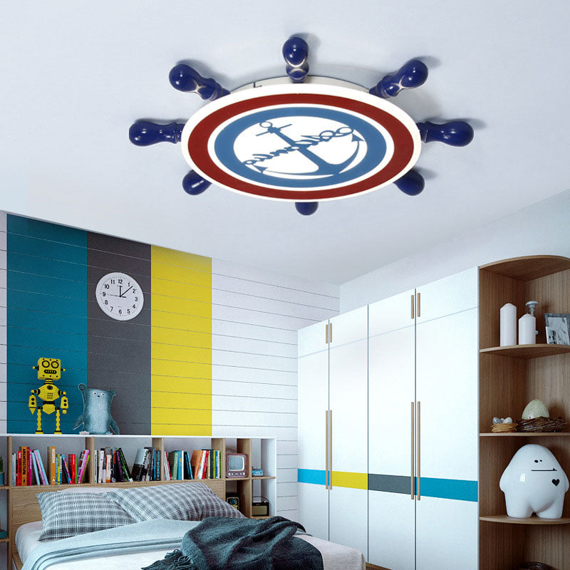 Mediterranean Blue Anchor Flush Mount Ceiling Light: Acrylic Fixture For Kindergarten / 19.5 White