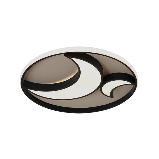 Scandinavian Led Acrylic Moon Flush Mount Ceiling Light: Black Finish Ideal For Living Room