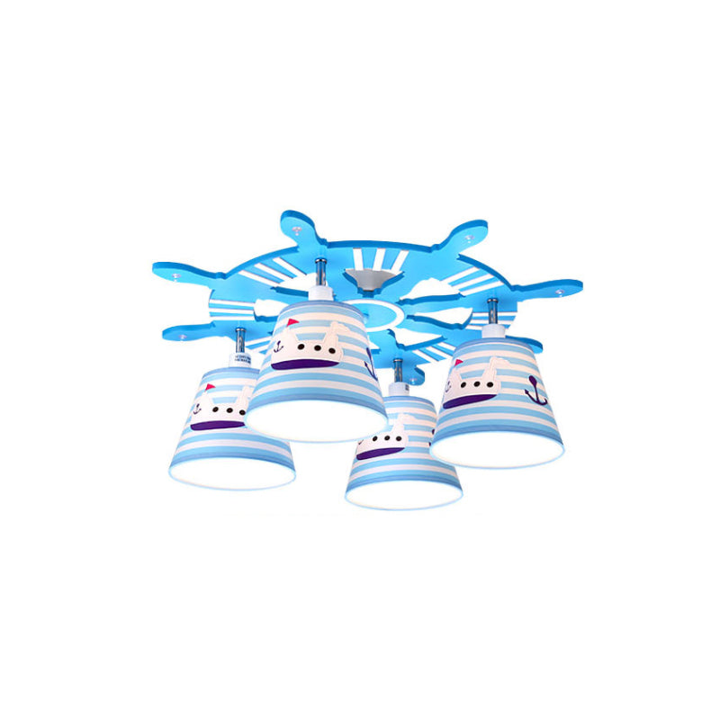 Nautical Semi - Flush Ceiling Light With 4 Wood Lights In Blue For Foyer